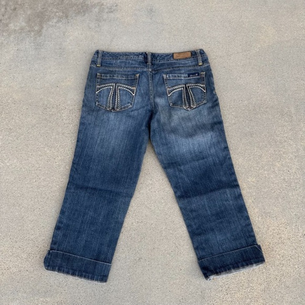 Seven7 Jeans Womens 29 Medium‎ Blue Fade Denim Crop Capri 21" Y2K Embellished